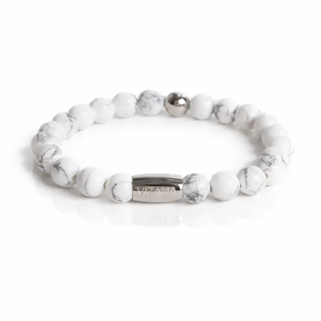 Bracelet perles - Howlite Blanche | Argent (17cm)
