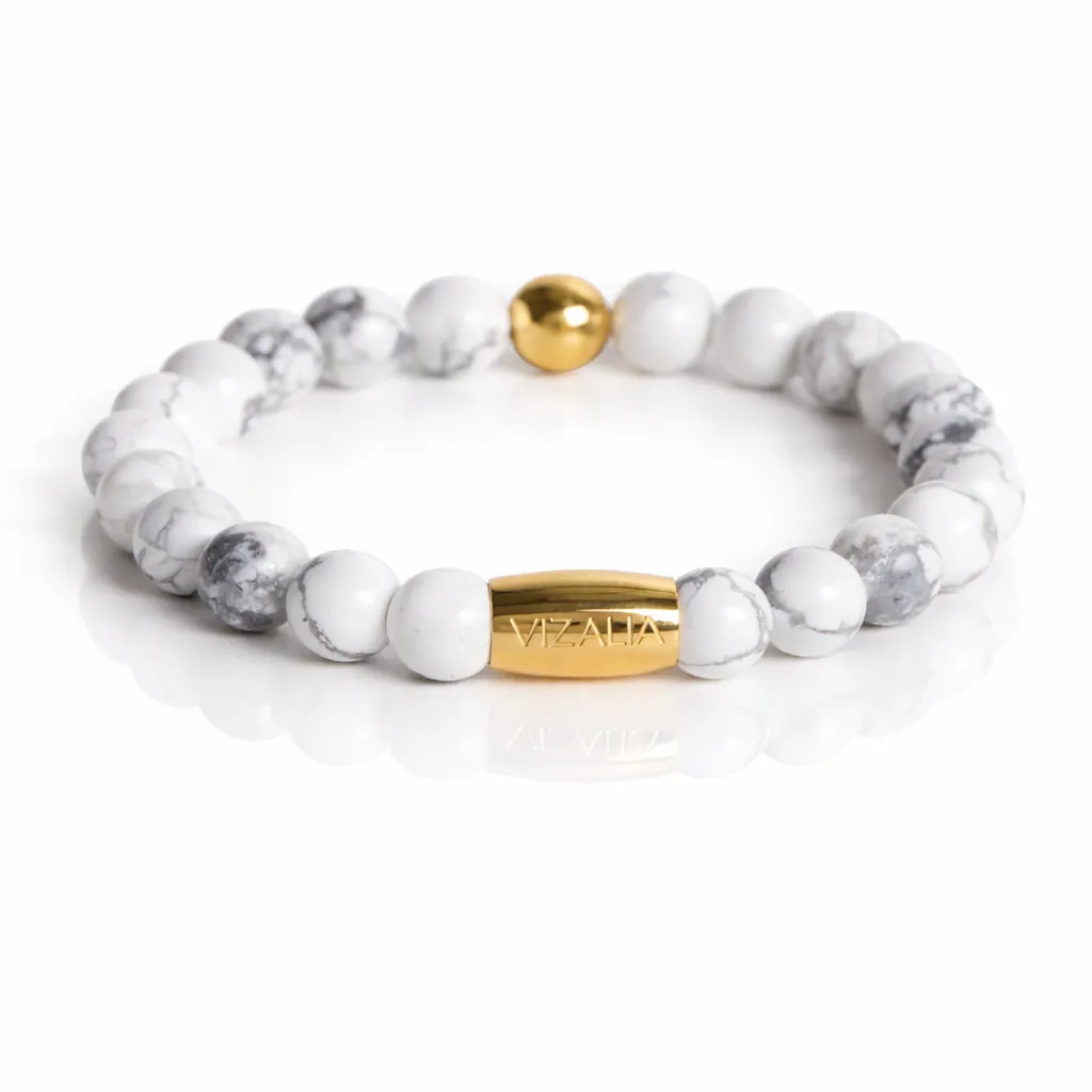 Bracelet perles - Howlite Blanche | Or  (17cm)