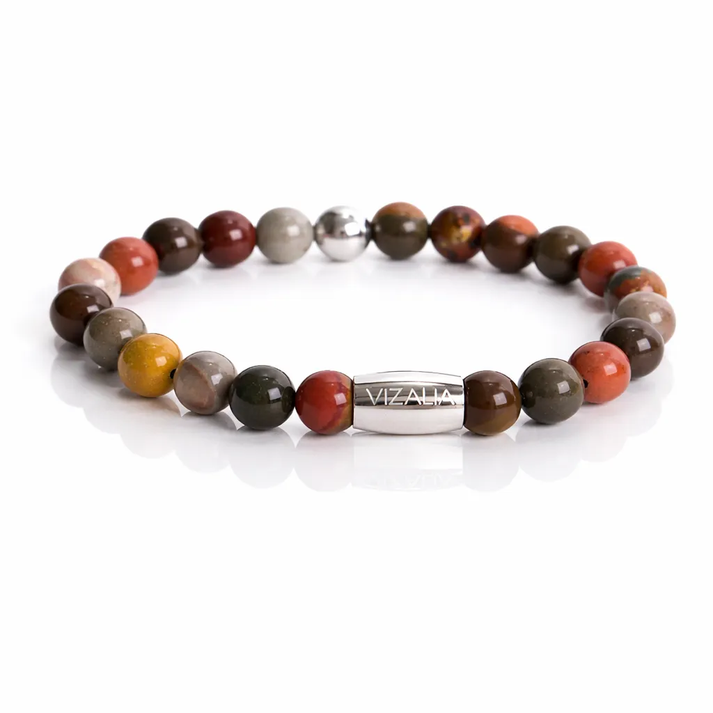 Bracelet perles - Jaspe Paysage | Argent (17cm)