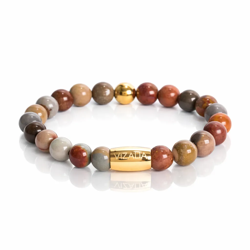 Bracelet perles - Jaspe Paysage | Or (17cm)