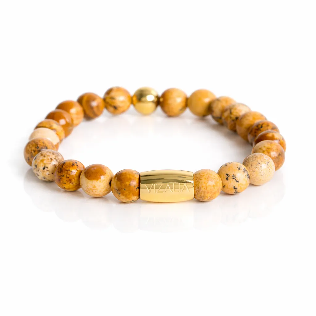 Bracelet perles - Jaspe Picture | Or (17cm)