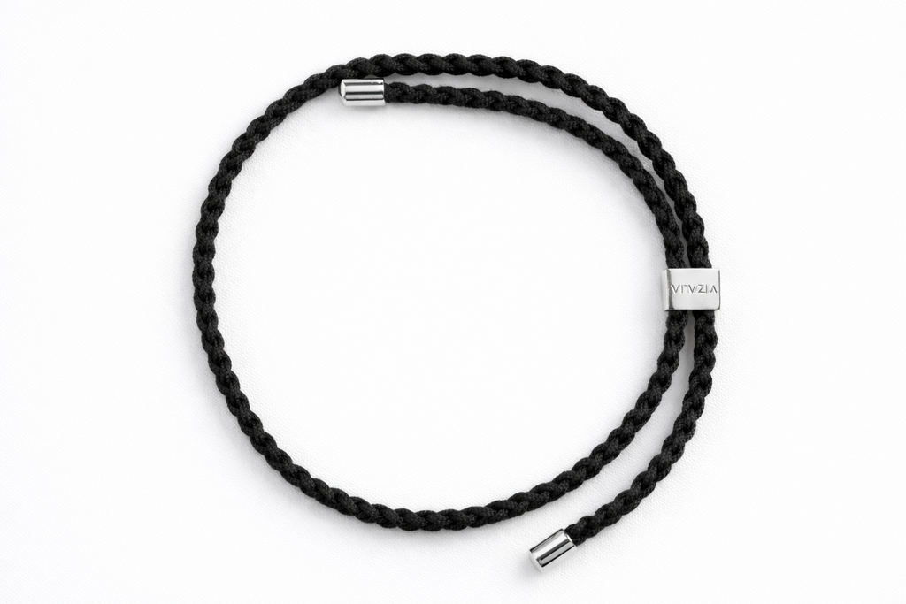 Bracelet en nylon noir | Argent