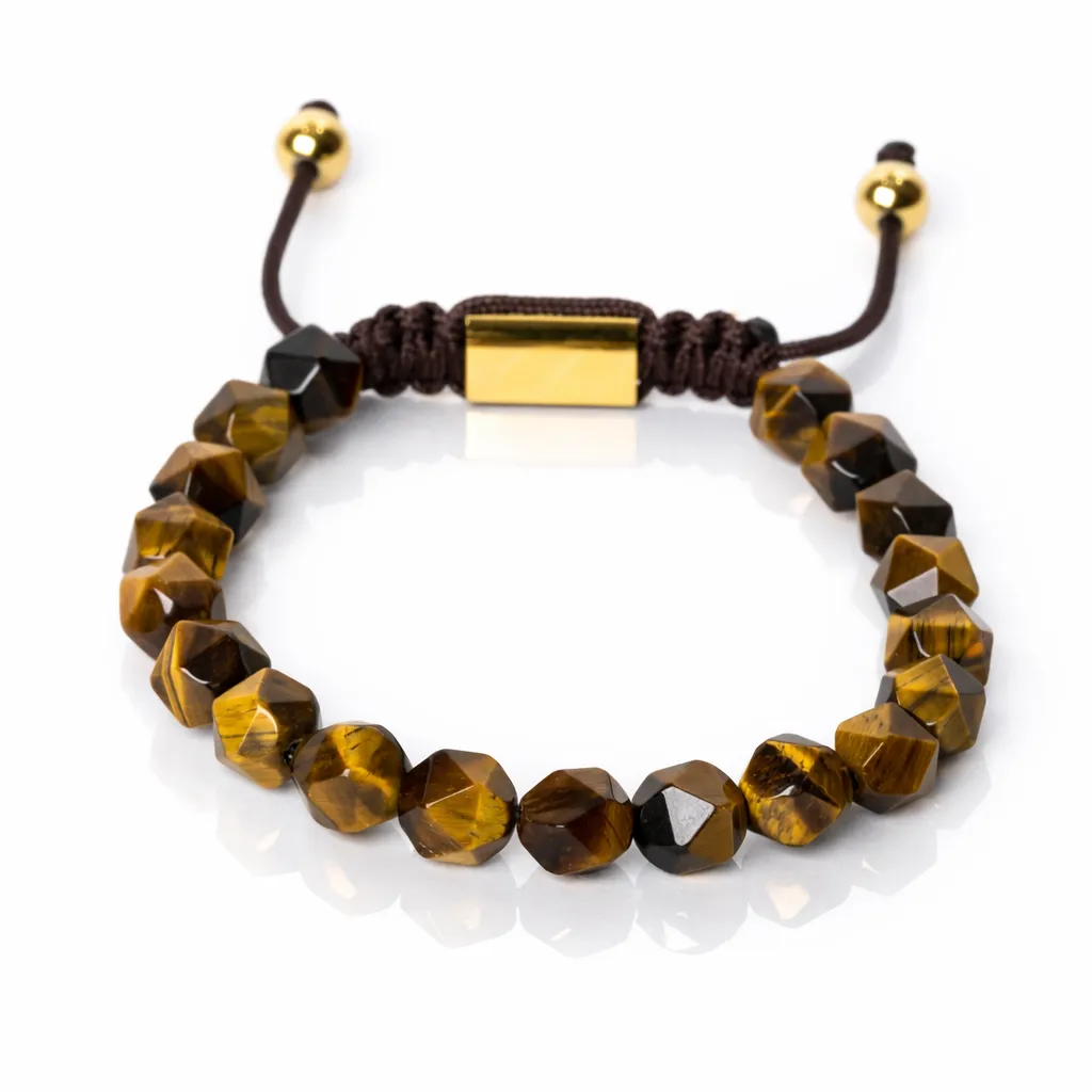 [Facettées - Oeil de Tigre | or] Braclet de perles à facettes - Oeil de tigre