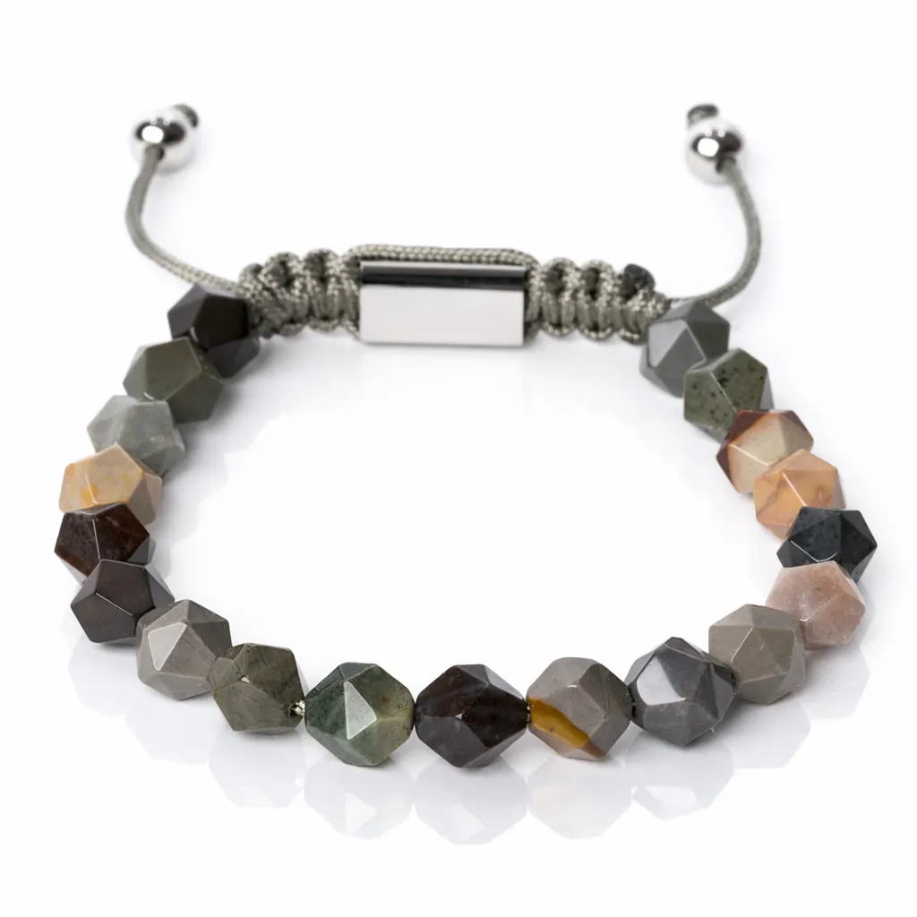 [Facettées - Multi Jaspes | Argent] Bracelet multi-jaspe naturelles à facette 