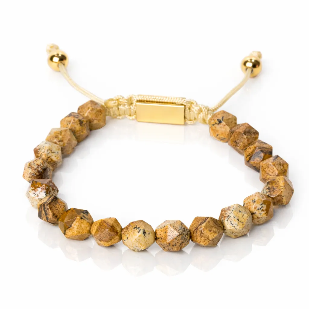 [Facettées - Picture Jasper | Or] Bracelet Perles Facettées - Picture Jasper | Or