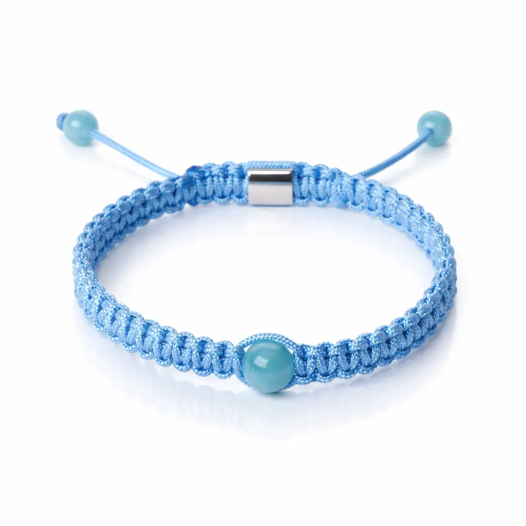 Bracelet Macramé Tressé Bleu Clair